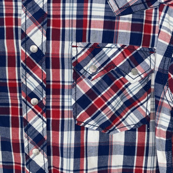 Cowboy Up plaid snap front shirt red white blue āMerica M - Picture 2 of 8
